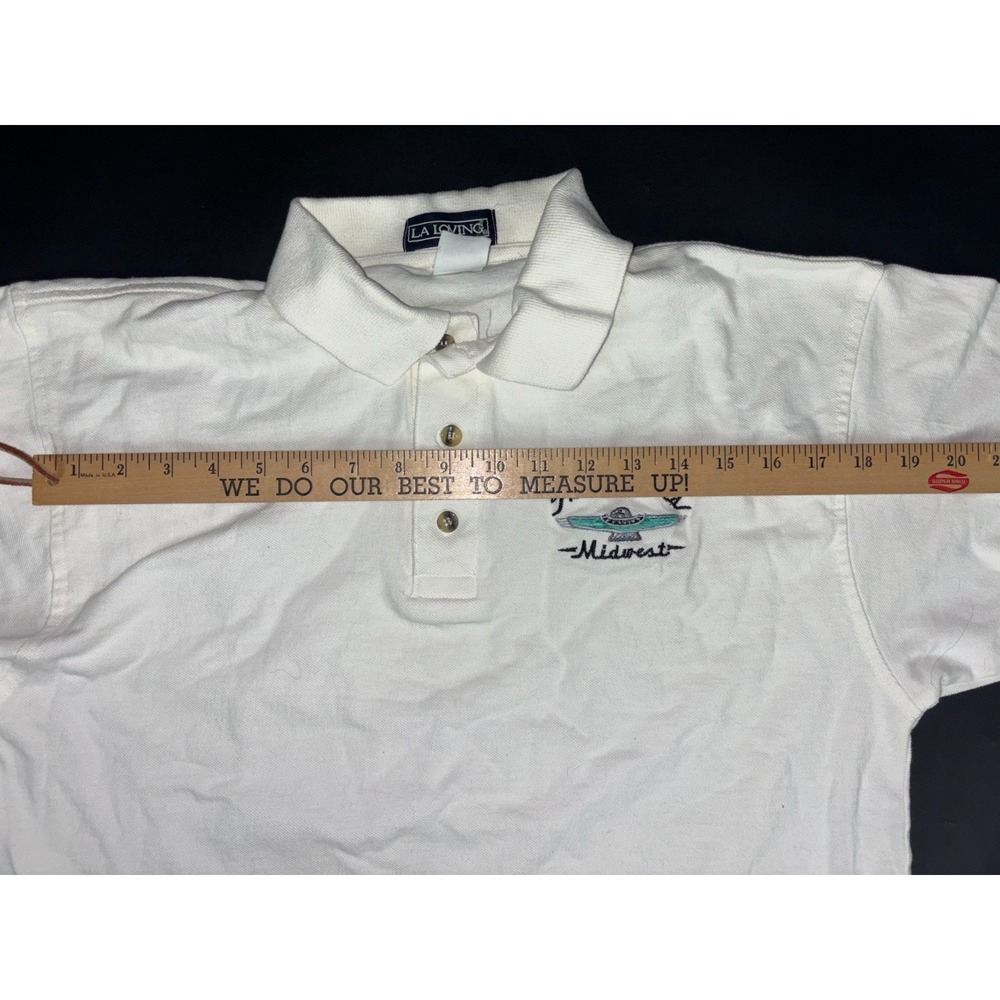 LA Loving Y2K Polo‎ Shirt Mens Large Ivory Hi-Low Hem Made In USA Thunderbird - Picture 3 of 6